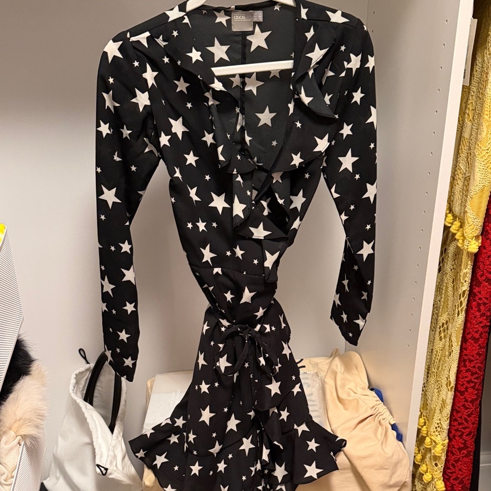 ASOS Black and White Star Long Sleeve Dress